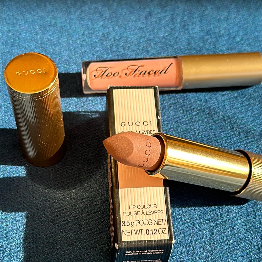 GUCCI ROUGE A LÈVRES LIP # 220 SUZANNE SUNSET, TWO FACED NAKED DOLLY LIP GLOSS